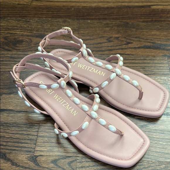 Stuart Weitzman Nude Sandals T-Strap Design - Picture 3 of 6